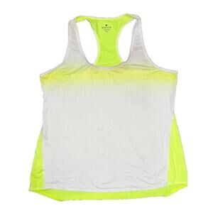 Athleta Tank Top Neon XL White Yellow Sleeveless Round Neck Racerback A003230